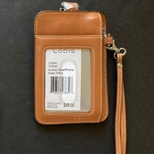 LODIS Audrey Toffee Leather SmartPhone ID/Cards/Wrist Strap/NEW/REDUCED PRICE